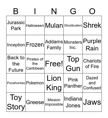 Movie Soundtracks Bingo Card