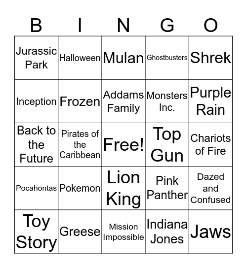 Movie Soundtracks Bingo Card