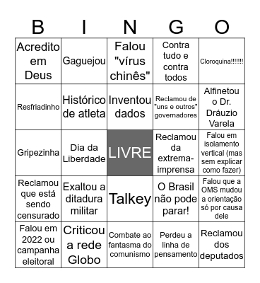 Bingo do pronunciamento do Bolsonaro Bingo Card