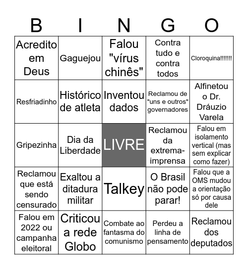 Bingo do pronunciamento do Bolsonaro Bingo Card