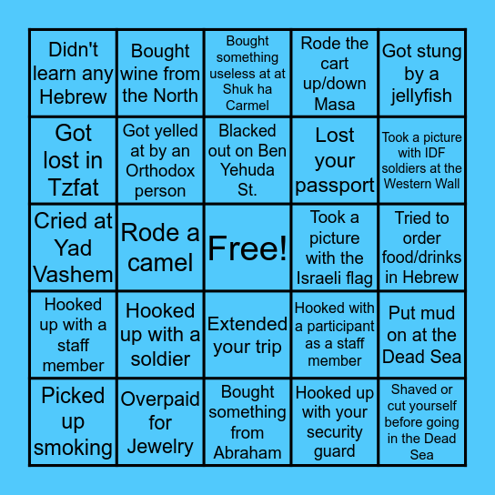 Birthright Bingo Card