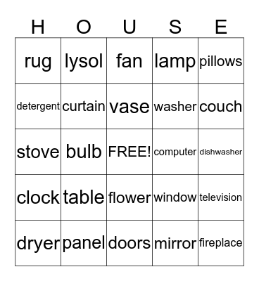 Amanda's Housewarming Bingo Card