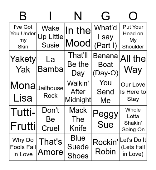 Kickin' It with the Cool Kids - 1950's Bingo Card