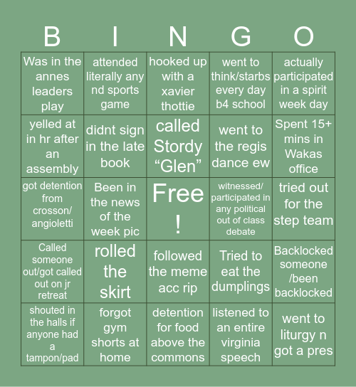 ND Bingo Card