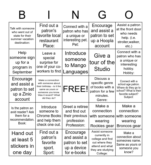 Cultivate A Connection Bingo Card