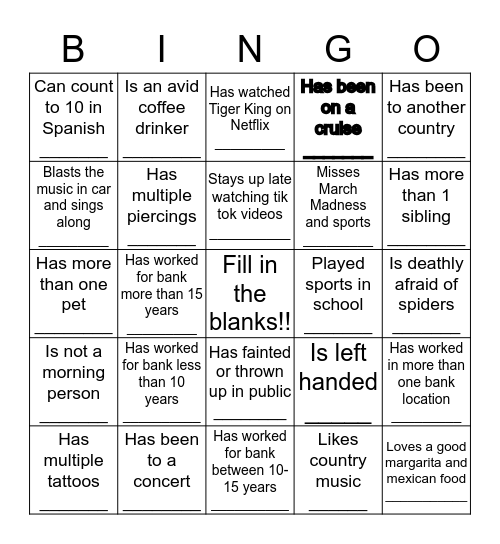 Coworker Bingo Card