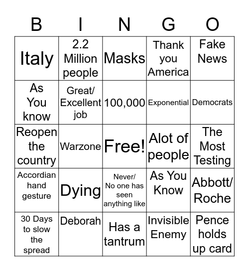 Coronavirus Briefing Bingo Card