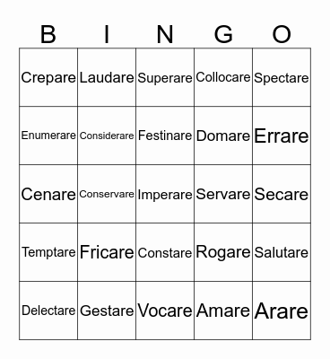 Are verbs Bingo Card