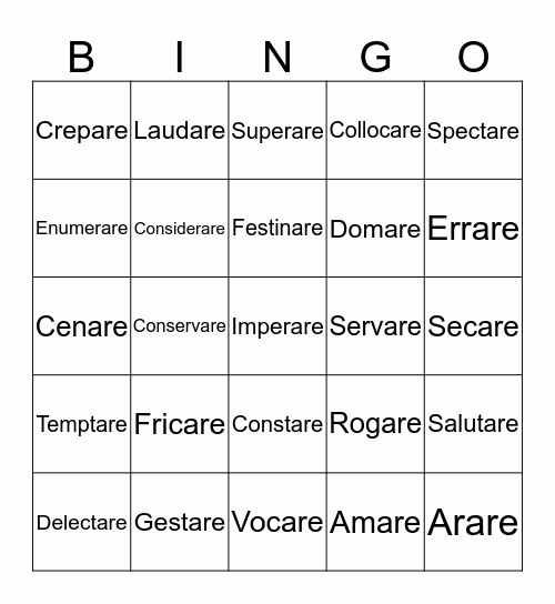 Are verbs Bingo Card