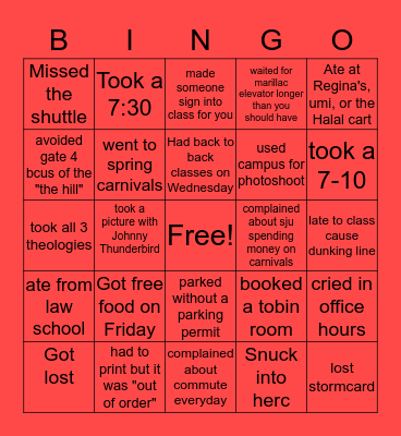 I went to St. John's University Bingo Card