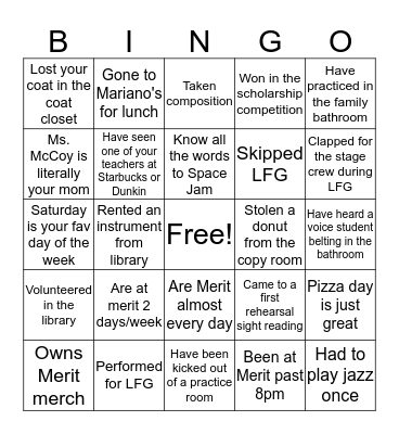 Merit School of Music conservatory Bingo Card