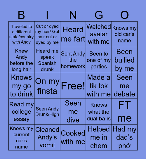 Andy Bingo Card