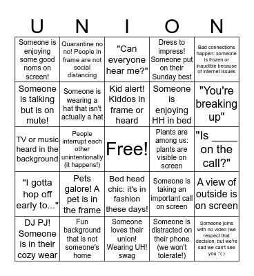 UNION Bingo Card