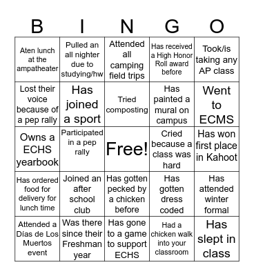 ECHS BINGO Card