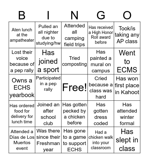 ECHS BINGO Card