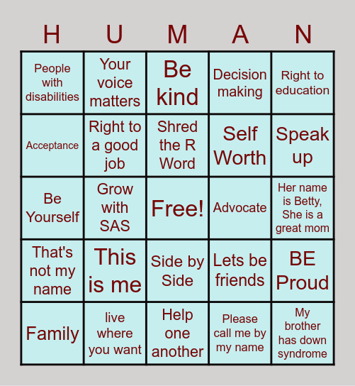 Self Advocacy Bingo Card