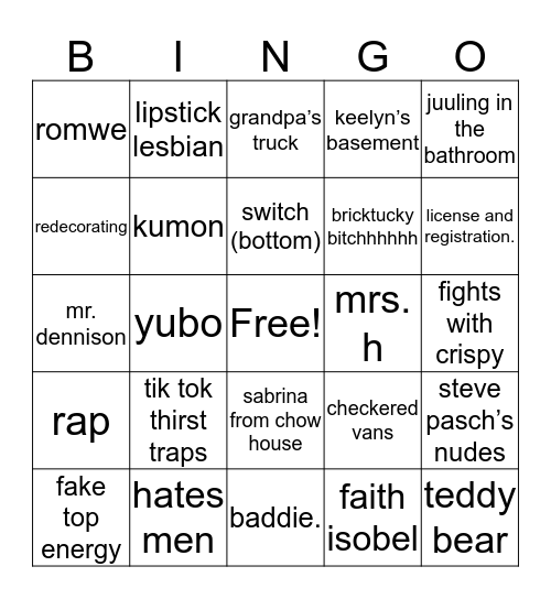 schmemily Bingo Card