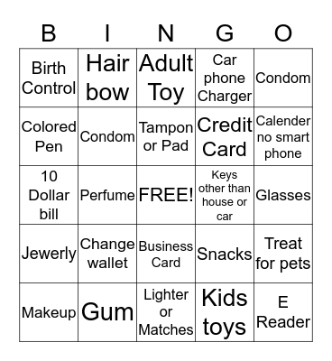 Purse Bingo Card