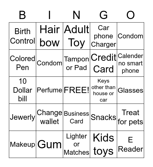 Purse Bingo Card