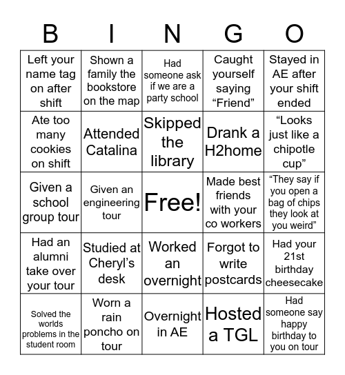 TG BINGO Card