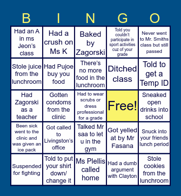 Sullivan High School Bingo Card