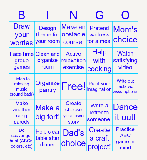 Madeline's Bingo Card