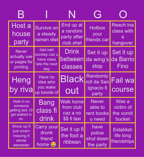 UB Edition Bingo Card