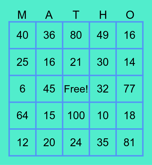 Multiplication BINGO Card