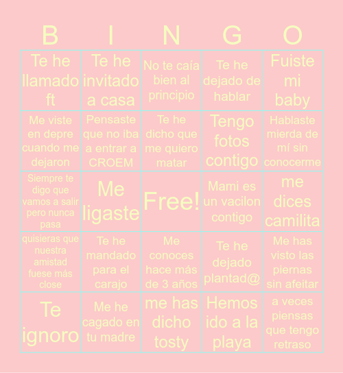 Camilita’s Bingo Card
