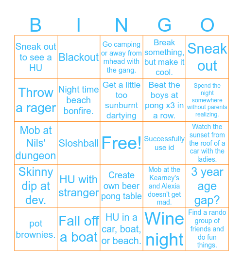 Summer 2020 Bingo Card