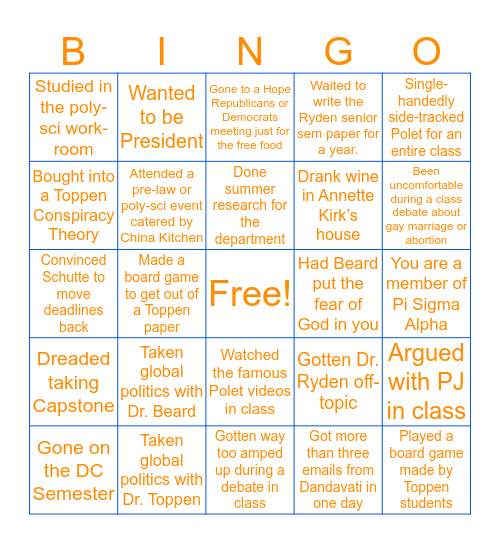 Hope PoliSci Bingo Card