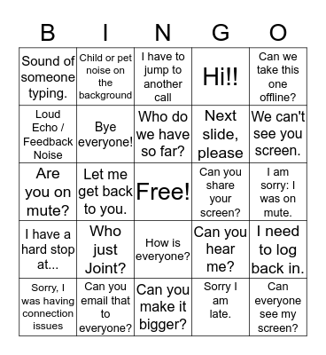 Conference Call Bingo Card