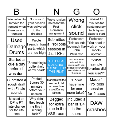 Berklee Film-Scoring Bingo Card