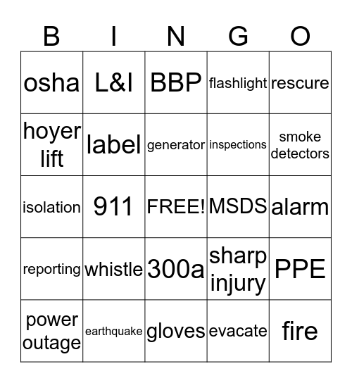 Northpointe Safety  Bingo Card