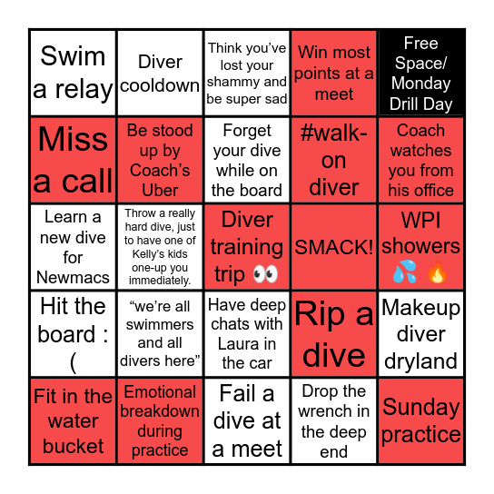 CUSDF Bingo: Diver Ed. Bingo Card