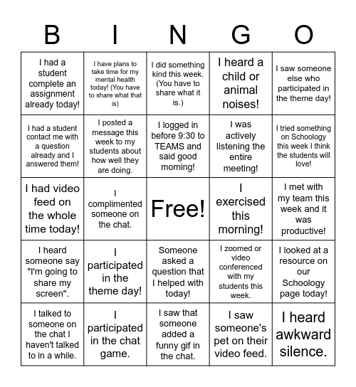 HMS Bingo Card