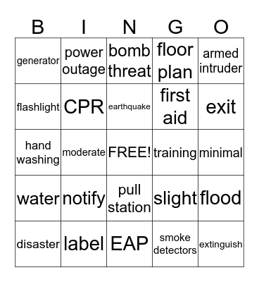 Northpointe Safety Bingo Card