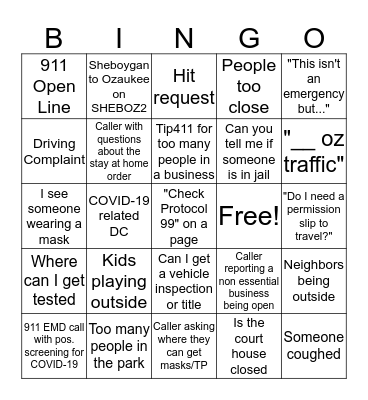 COVID-19 Dispatch Bingo Card