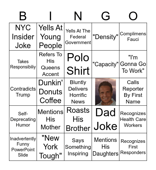 Governor Andrew Cuomo Press Conference Bingo Card