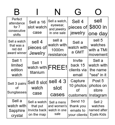 Invicta Bingo  Bingo Card