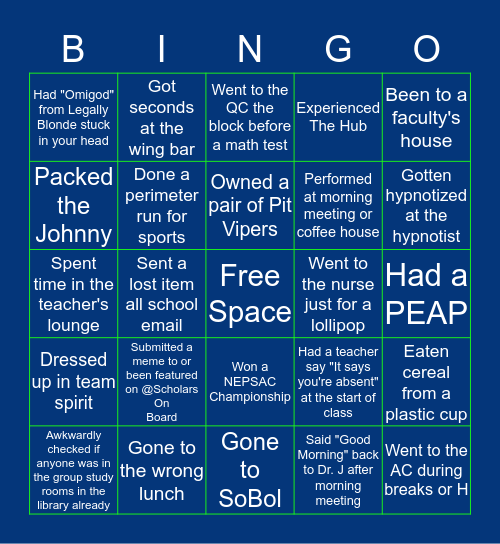 Pingree Bingo Card