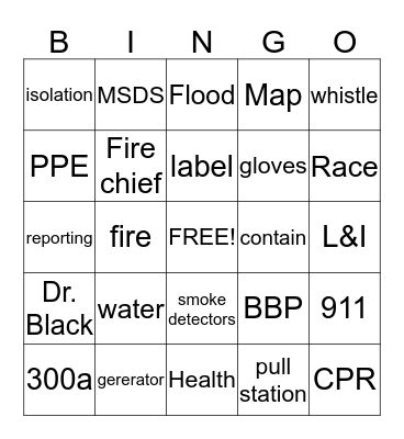 Northpointe Safety Bingo Card