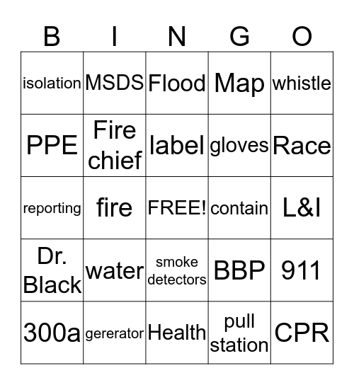 Northpointe Safety Bingo Card