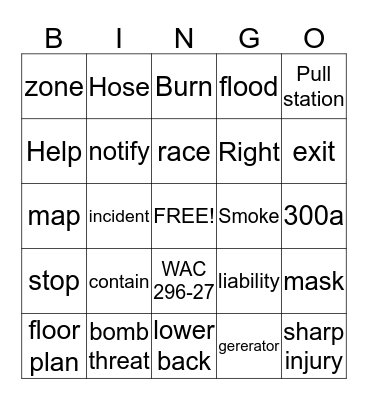 Northpointe Safety Bingo Card