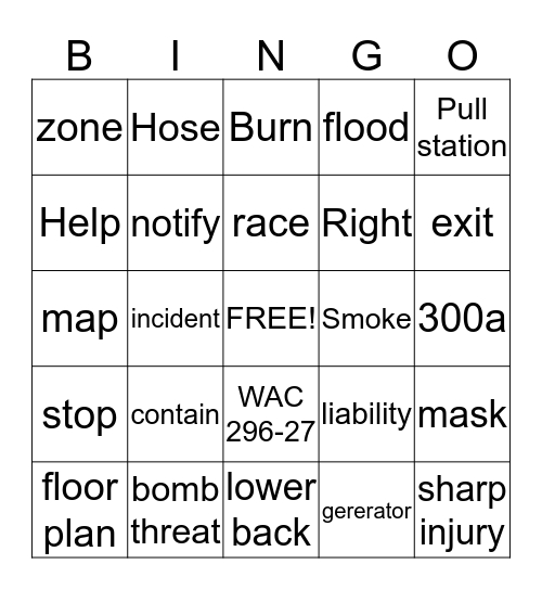 Northpointe Safety Bingo Card