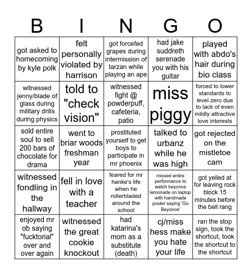 rock ridge high school (very niche) bingo Card