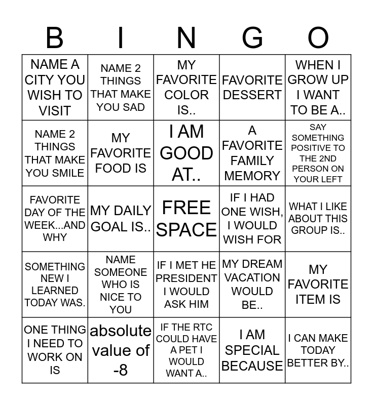 INTERACTIVE BINGO Card