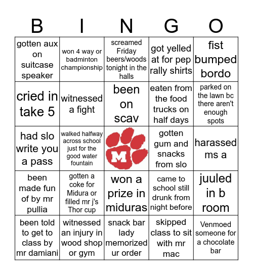 MHS Bingo Card