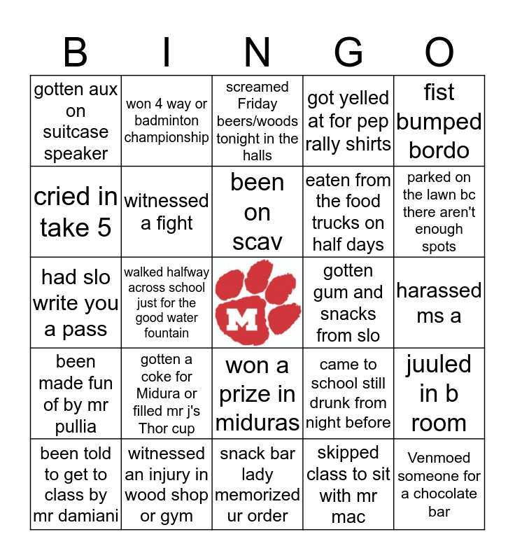 MHS Bingo Card