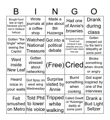 DC Semester Bingo Card